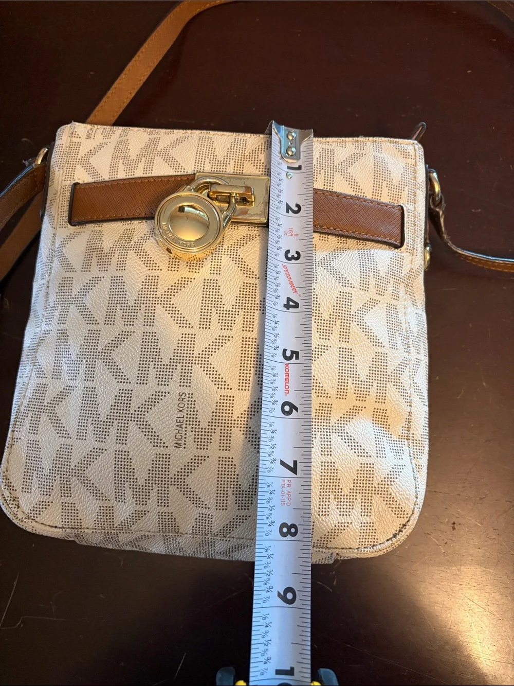 Michael Kors Beige MK Signature Crossbody with Brown Trim